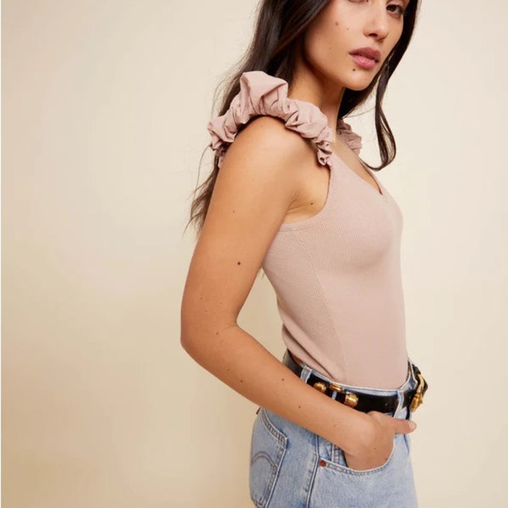 Nation LTD Ruffle Sleeve Tank in Tan